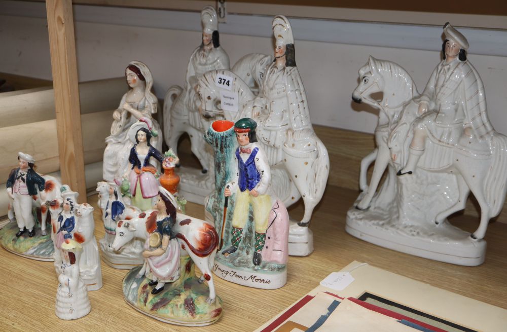 A collection of eleven Staffordshire figural flatbacks